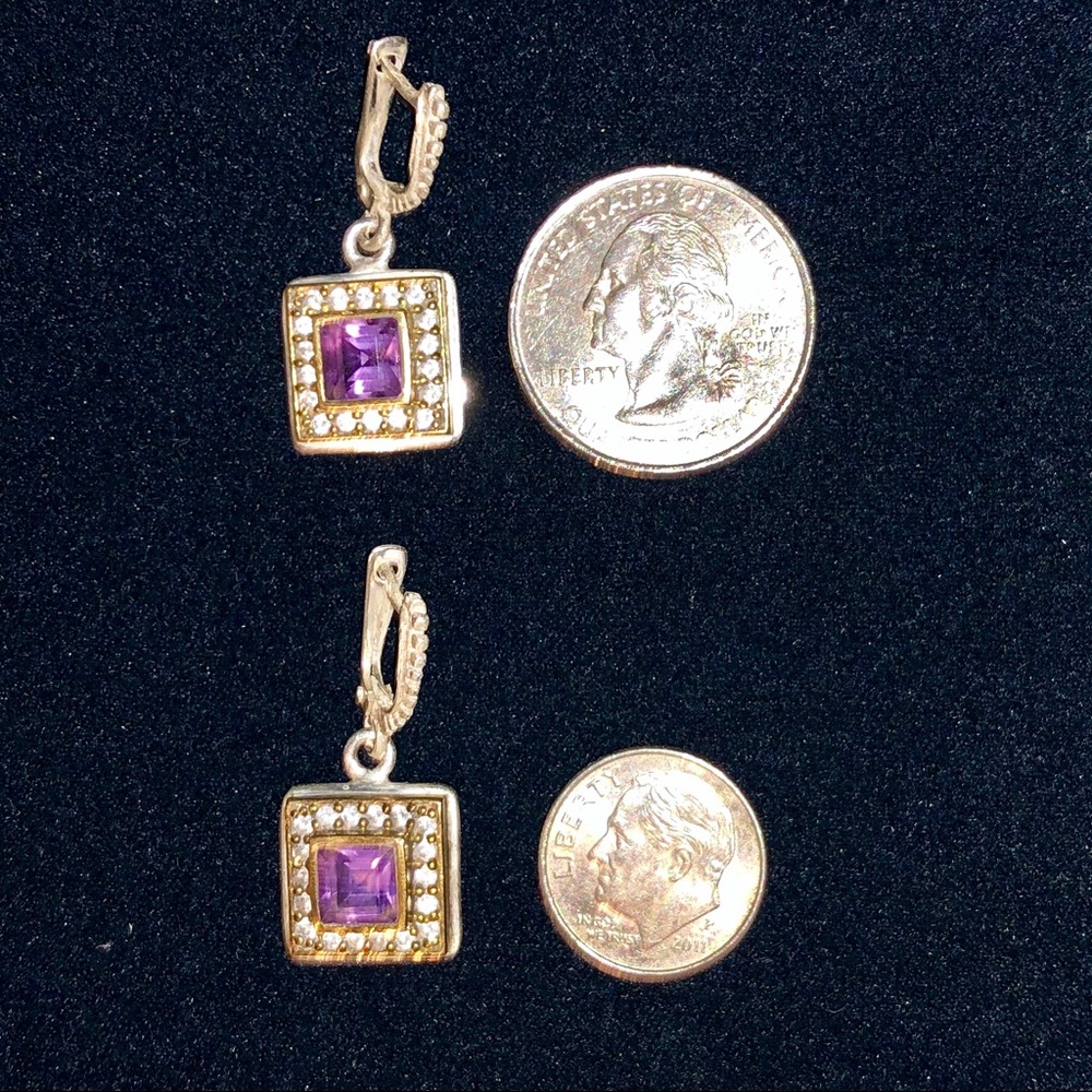 💎 925 Diamond & Amethyst Earrings - Picture 7 of 8